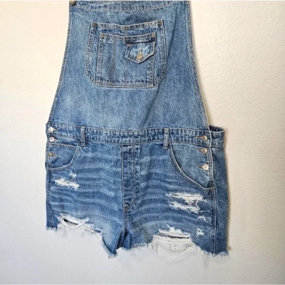 American Eagle | 90s Boyfriend Shortall Cotton Denim Overall Shorts, Womens XXL - Picture 8 of 10